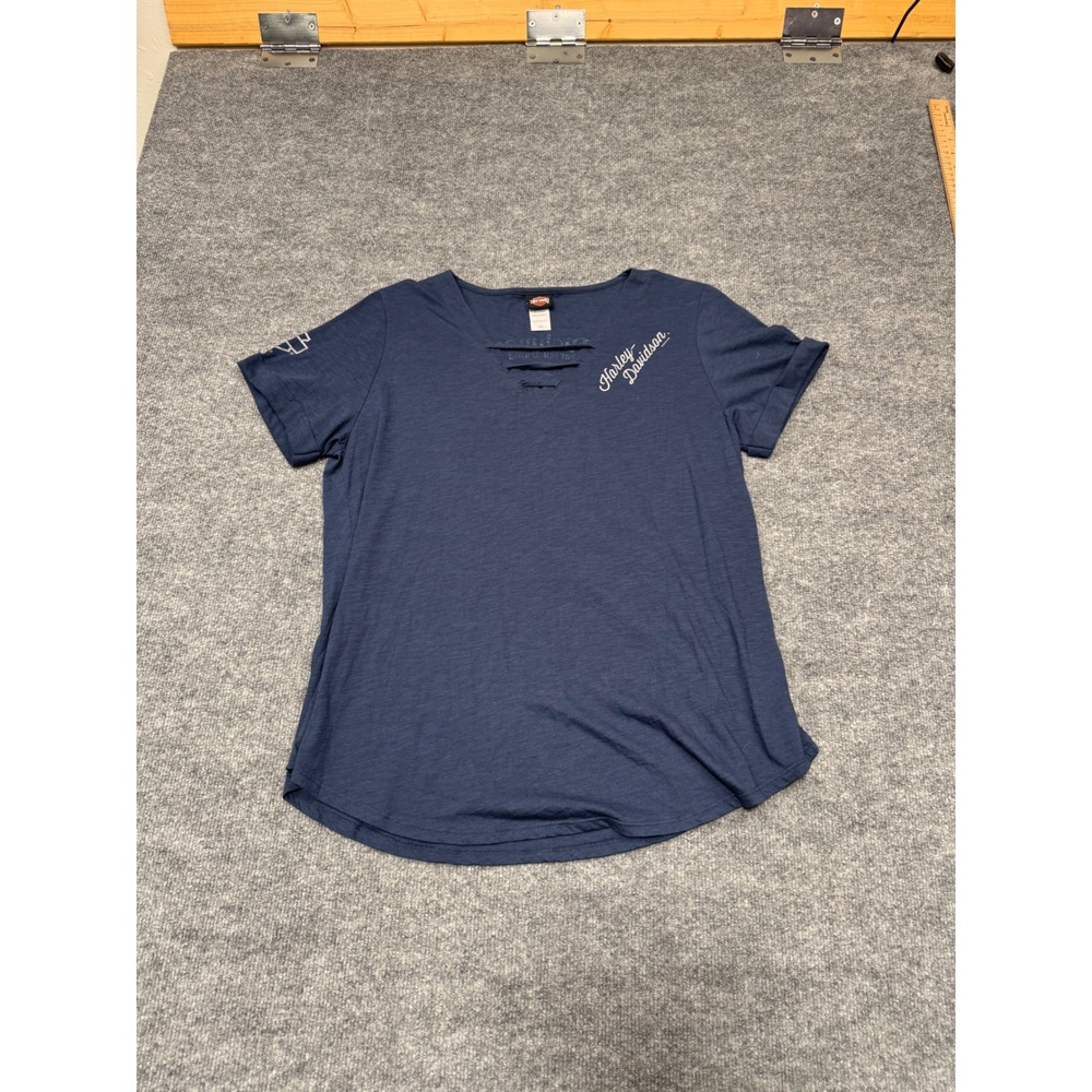 Harley-Davidson Women 2X Navy Blue Graphic T-Shirt Richmond VA Ladder Neck